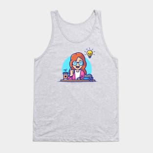 Women Brainstorming Cartoon Vector Icon Illustration Tank Top